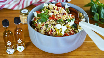 Grilled Vegetable and Orzo Salad with Pepper Olive Oil and Oregano Balsamic