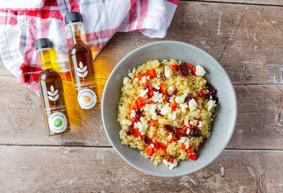 Quinoa Feta Salad with Persian Lime Olive Oil and Blenheim Apricot Balsamic