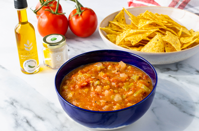 Roasted Tomato Salsa with Green Jalapeño Chili Olive Oil and Lime Fresco Sea Salt