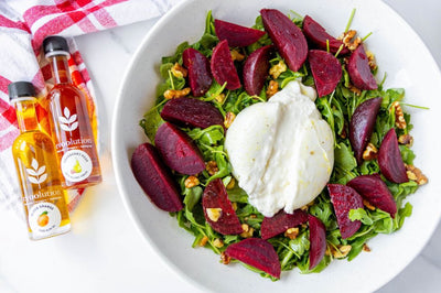 Beet & Burrata Salad with Blood Orange Olive Oil and Cranberry Pear Balsamic