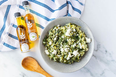 Greek Spinach Rice with Wild Dill Olive Oil and Thai Lemongrass Mint Balsamic