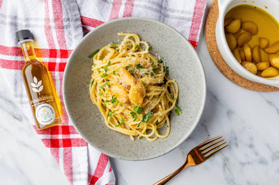 Spaghetti Aglio e Olio with Spicy Calabrian Pesto Olive Oil Confit Garlic