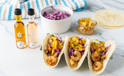 Shrimp Tacos with Rosé Balsamic Grilled Peach Salsa