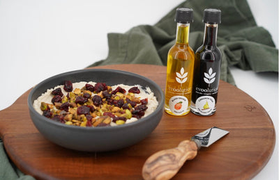 Whipped Goat Cheese Dip with Blood Orange Olive Oil and Cinnamon Pear Balsamic