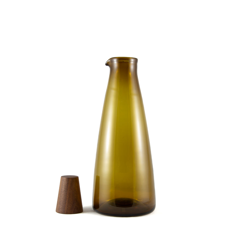 Olive Handblown Glass Carafe